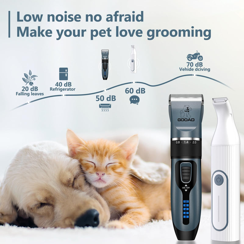Dog Clippers Grooming Kit Hair Clipper -4 in 1Low Noise -Rechargeable-Cordless Quiet Paw Trimmer Nail Grinder, Trimmer Grooming for Thick Hair&Coats,Pet Shaver for Small and Large Dogs Cats Blue - PawsPlanet Australia