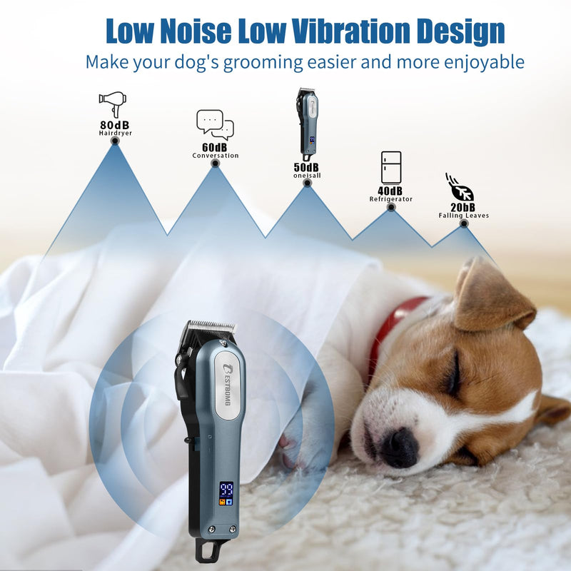 BESTBOMG Professional Dog Grooming Clippers for Thick Heavy Coats Low Noise High Power Rechargeable LED Display Cordless Pet Shaver for Small & Large Dogs Cats Dogclipper Kit1 - PawsPlanet Australia