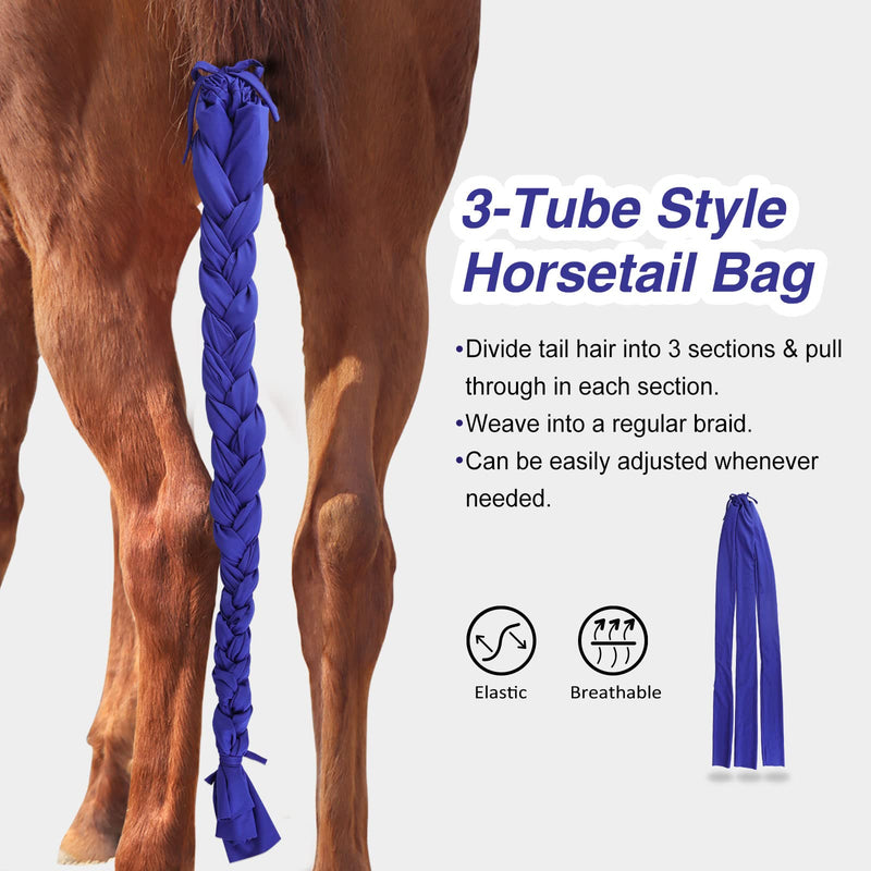 Harrison Howard 3 Tube Stretchy Fabrics Adjustable Closure Lightweight Horse Tail Bag for Horses Braid-in Tail Bag Navy - PawsPlanet Australia