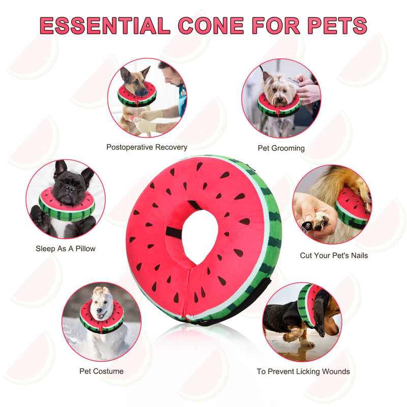 Dog Cone for Large Medium Small Dogs and Cats, Inflatable Dog Donut Collar Cone Soft Recovery Cones for Dogs After Surgery, Adjustable E Collar Does not Block Pet Vision Melon Pattern Plush Fabric-XL - PawsPlanet Australia