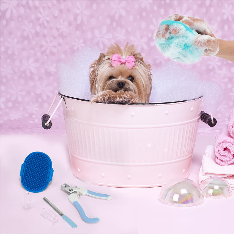 6Pcs Silicone Pet Grooming Set: Bath Massage Dispenser Brush, Finger Toothbrush, Nail Clippers and File for Dogs and Cats - PawsPlanet Australia