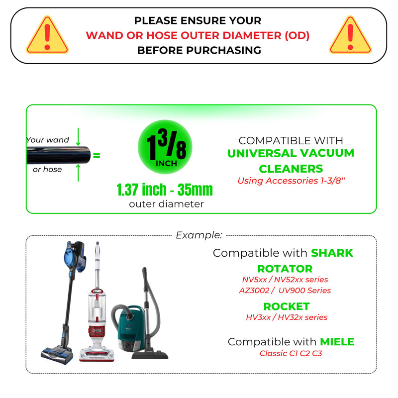 1-3/8'' Vacuum Brush Attachments for Shark, Miele & Most Canister/Handheld Vacuums - Crevice Tool, Upholstery & Horsehair Dusting Brushes - Pet Hair Removal Tool Attachment