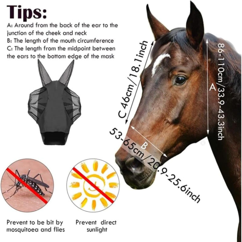 Horse Fly Mask， Horse Fly Mask with Cover Uv Protection,Fly Masks for Horses with Ears (Blue, L) BLUE
