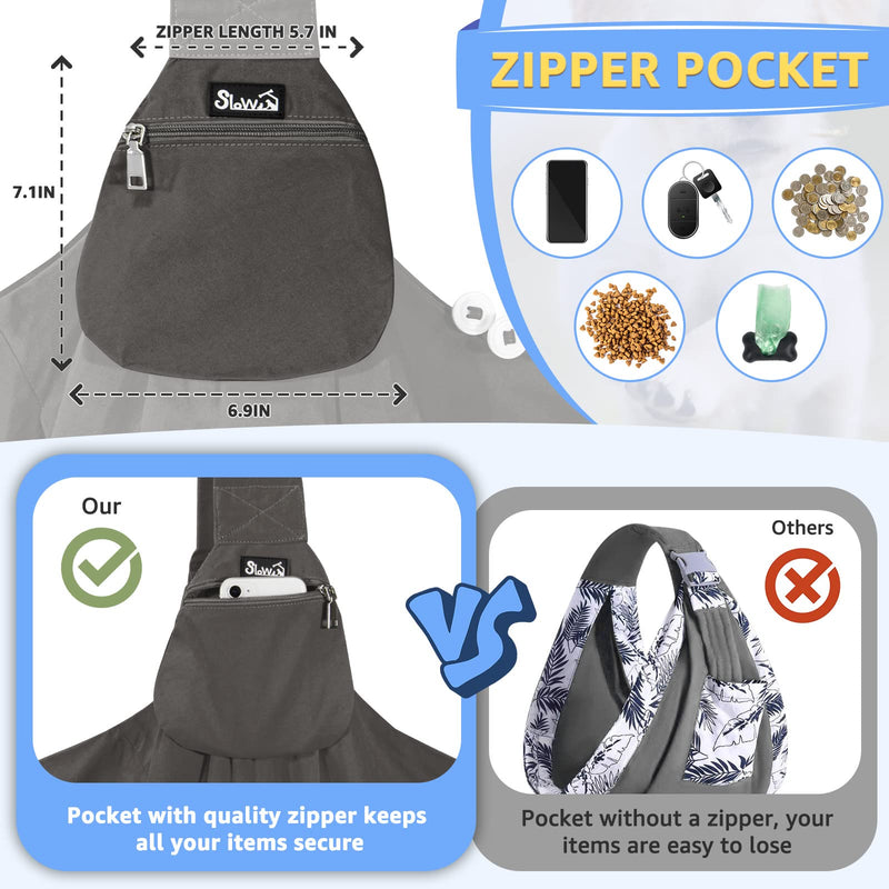 SlowTon Dog Carrier Sling - Thick Padded Shoulder Strap Adjustable Dog Carriers for Small Dogs, Puppy Carrier Purse for Pet Cat with Front Zipper Pocket Safety Belt Machine Washable (Grey L) A-Grey Cotton Fabric For Pets 12-16lbs - PawsPlanet Australia
