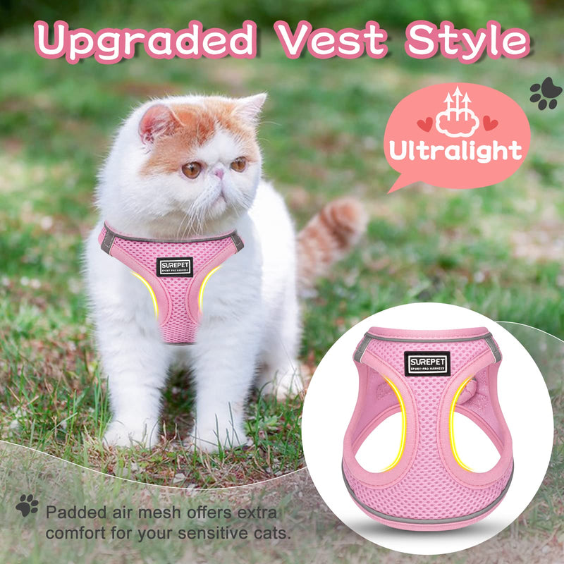 Cat Harness and Leash Escape Proof,Adjustable Soft Mesh Kitten Vest Harness for Walking Reflective Pet Harness for Cat Small Dogs Puppy (Pink, XXS) XX-Small Pink - PawsPlanet Australia
