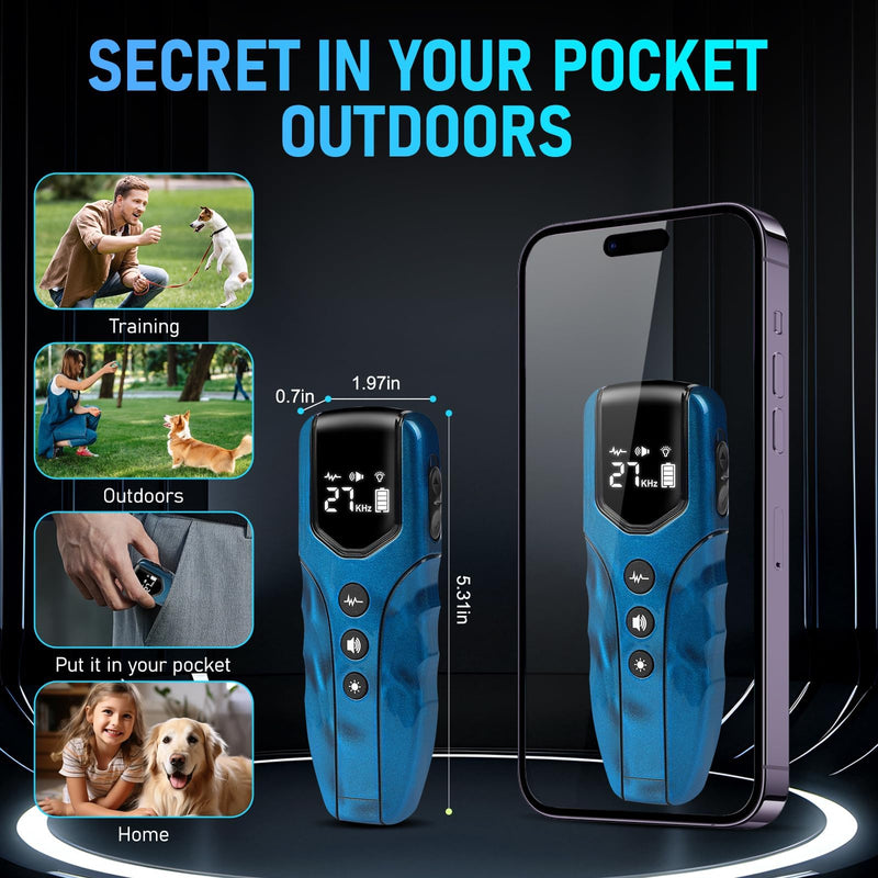 Dog Bark Deterrent Device, Anti Barking Device for Dogs 35ft Long Range, Ultrasonic Dog Training Device to Stop Barking Neighbors Dog, 5 Modes| Safe & Effective for Small, Medium & Large Dogs,Blue Blue - PawsPlanet Australia