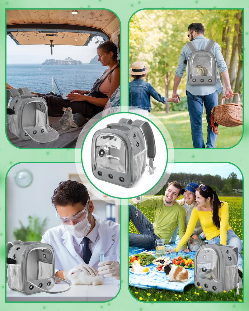 Guinea Pig Carrier Backpack, Portable Small Pet Travel Carriers with Water Bottle Holder & Detachable Pad, Outgoing Carring Bag for Bearded Dragon Bunny Sugar Chinchilla Gerbil Hamster Bird Light Gray - PawsPlanet Australia