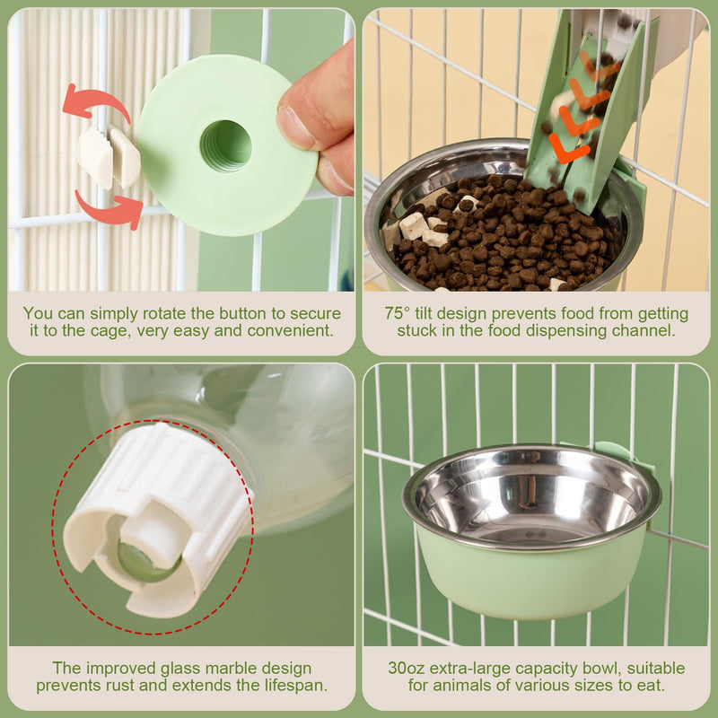 Rabbit Automatic Food Feeder with 30oz Bowl and 500ml Water Dispenser Bunny Gravity Feeding Station Waterer Set Hanging Self-Dispensing Feeder for for Cages,Ferret,Guinea Pigs Chinchillas Hedgehog GREY - PawsPlanet Australia