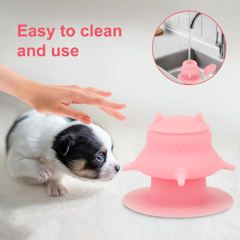 Puppy Milk Feeder,Dispenser Food Grade Silicone with 4 Dummy Nipples 230ml Capacity,Leak Proof Ideal Height Strong Suction,Puppy Milk Feeding Station for Newborn Dogs(Pink) pink - PawsPlanet Australia