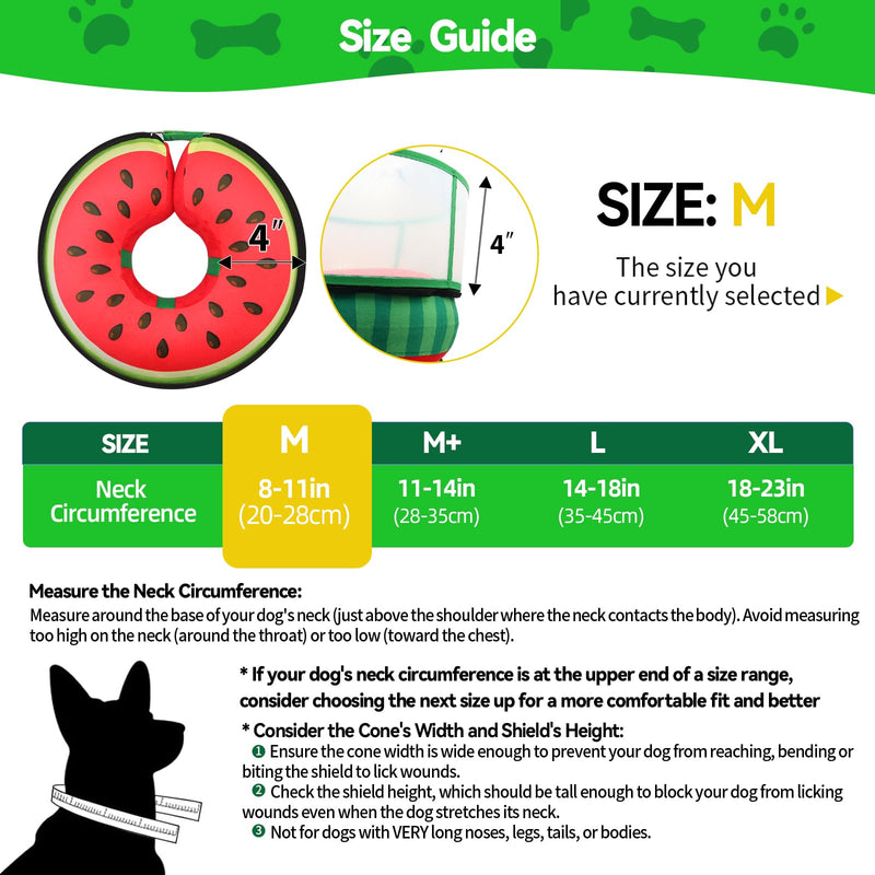 Upgraded Inflatable Dog Cone Collar with Transparent Anti-Licking Shield, Adjustable Elizabethan Collar for Medium Large Dogs, 2-in-1 Design with Detachable Shield and Soft Padding (M, Watermelon) M (Neck: 8-11")