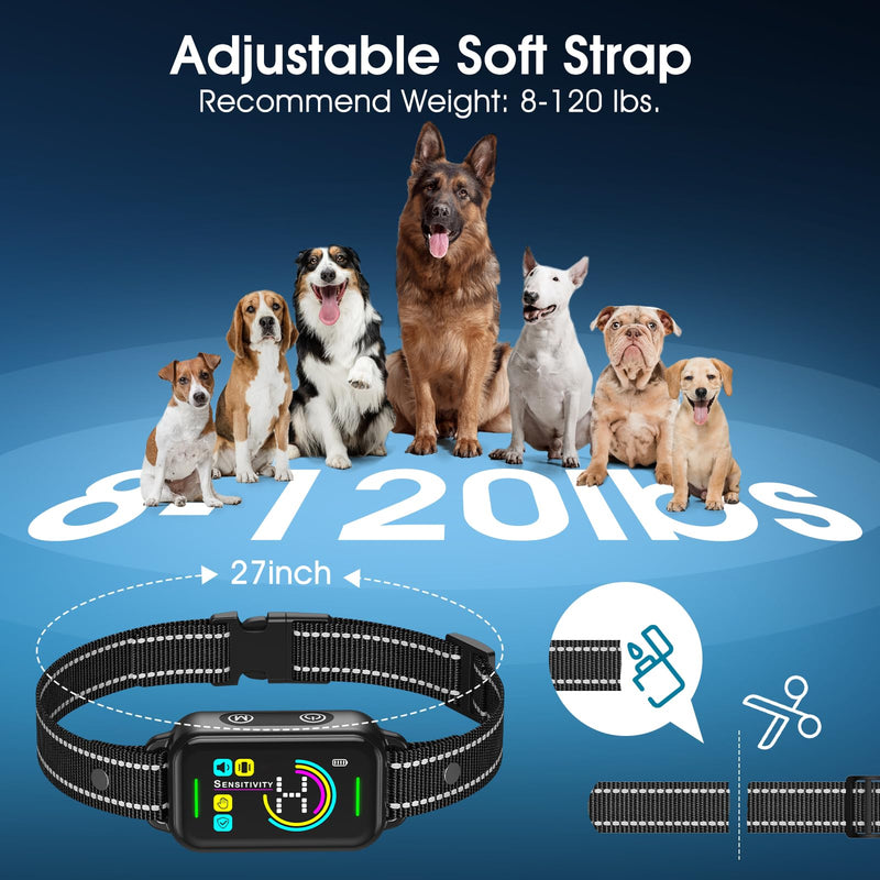 Dog Bark Collar for Large Medium Small Dogs - Smart AI 1S Stop Barking, Anti Barking Device & Dog Training Collar with Beep, Vibration & 8-Level Sensitivity, IP67 Waterproof, USB-C Fast Charge - Black One Pack