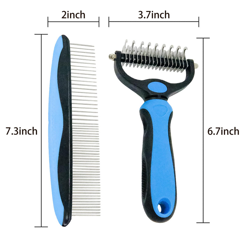Pet Grooming Rake - Blue Deshedding Comb with Grooming Comb for Dogs and Cats,Double-Sided Dematting Tool,Extra-Wide Deshedding Dog Brush for Long Hair to Effectively Remove Tangles,Knots and Mats - PawsPlanet Australia