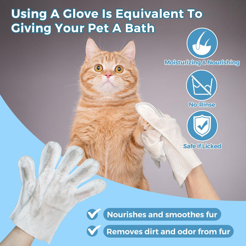 Pet Bathing Wipes for Dogs & Cats, Cleaning & Deodorizing Grooming Gloves, Nourish Fur Glove Wipes for Daily Care and Traveling, Rinse Free，6 PCS 1pack