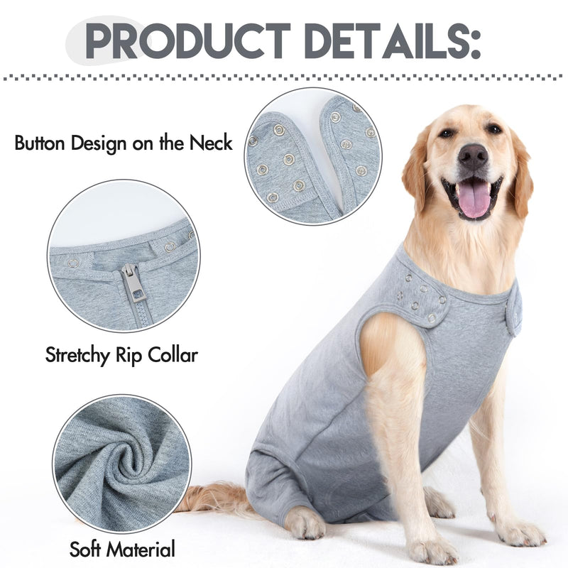 IDOMIK Dog Recovery Suit,Thigh Wound Protective Sleeve for Dogs,Anti Licking Dog Rear Leg Sleeve,Male Female Dog Surgical Clothes,Dog Surgical Suit with Pants Cover,Cone Collar Alternative,Grey,XL XL(Chest Girth:27.56") Grey - PawsPlanet Australia