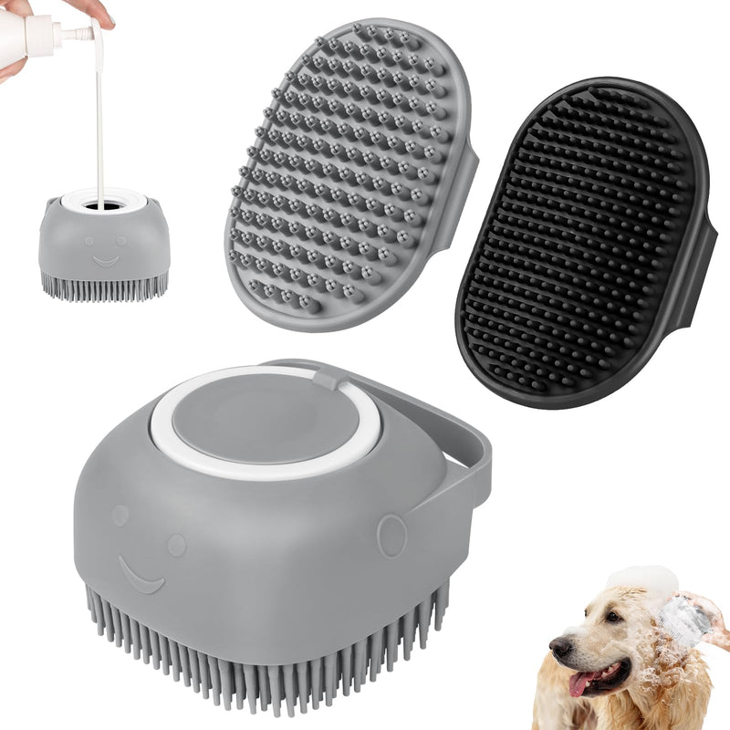 Comotech 6PCS Dog Bath Brush & Dog Toothbrush | Adjustable Handle Shampoo Brush & Scrubber for Short & Long Haired Dogs & Cats | Effectively Solve Odor & Stain Removal Problems (Gray Gray Black) Gray Gray Black