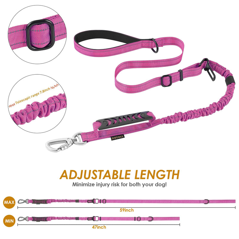 Heavy Duty Dog Leash, Reflective Dog Leashes with Car Seat Belt and Soft Padded Handle, 4-6ft Strong Dog Leash for Training, No Pull Bungee Dog Leash for Large Medium Dogs, Pink M-L