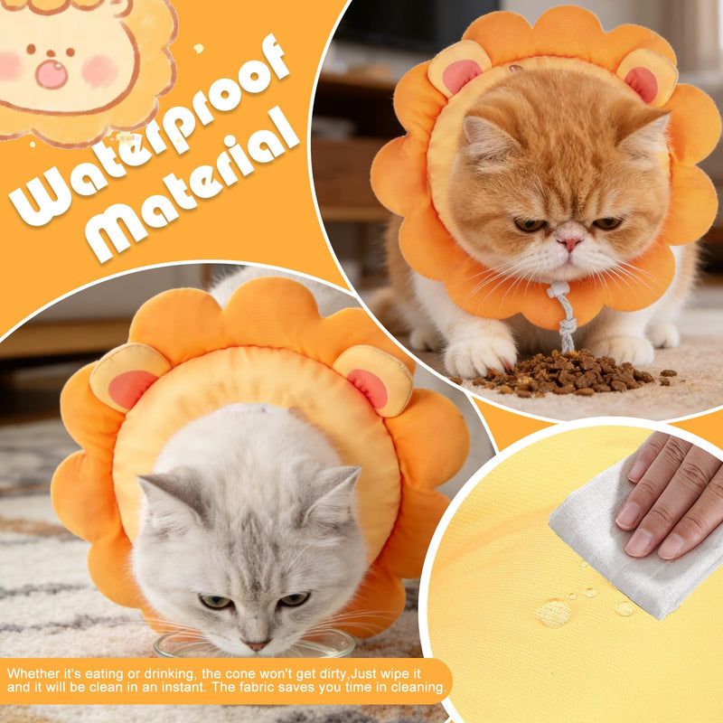EXPAWLORER Cat Cone Collar Soft, Cat Recovery E Collar After Surgery to Stop Licking, Adjustable Waterproof Neck Elizabethan Pet Kitten Puppy Donut Pillow for Cats Wound Healing, Lion Small(5-9.5in)