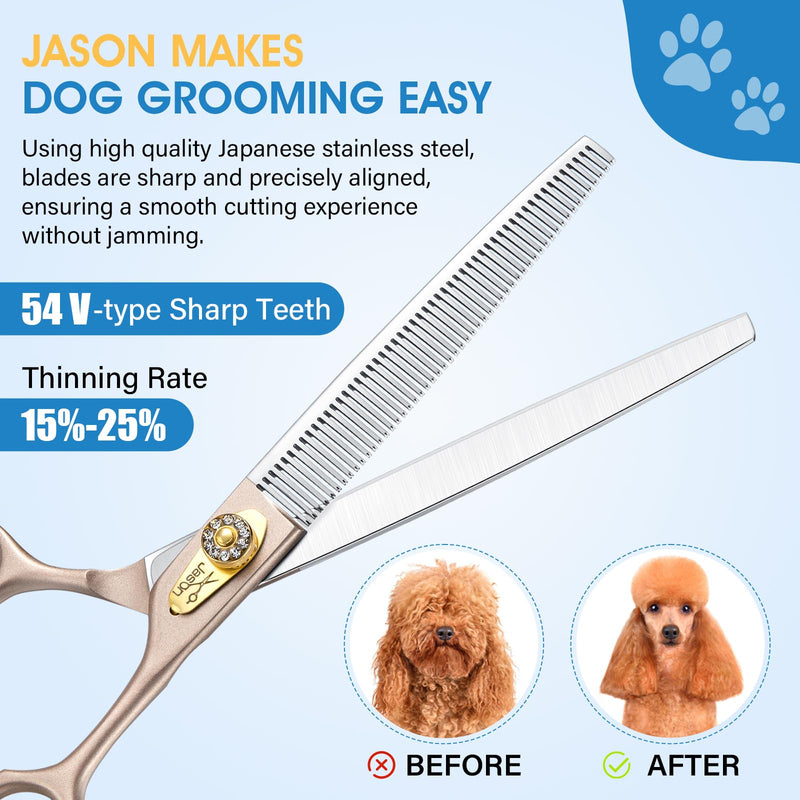 JASON 7.5" Dog Grooming Scissors - Professional Thinning Shear with 54 Teeth Japanese 440C Stainless Steel Blender Scissor for Dogs, Cats and Other Animals 7.5 Inch - PawsPlanet Australia