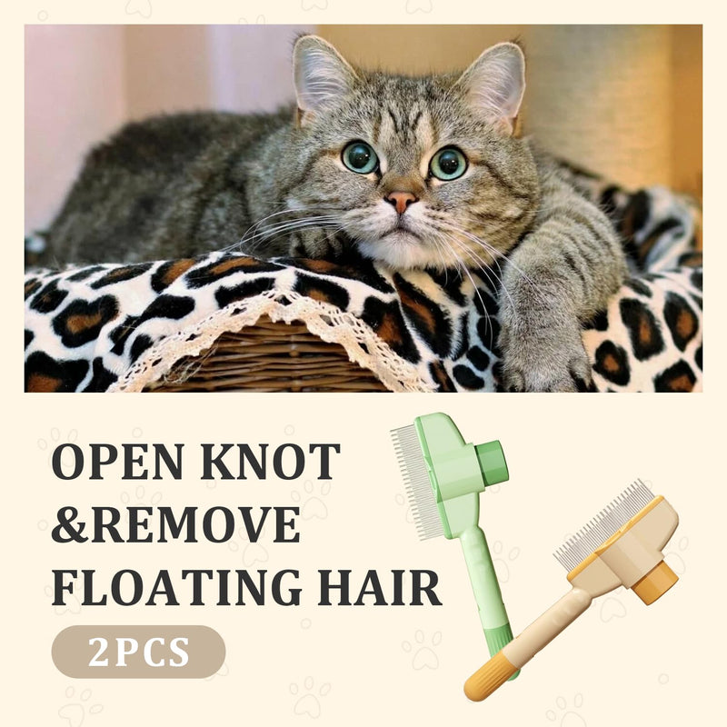 2-Pack Pet Hair Removal Comb & Flea Comb with Release Button for Cats & Dogs - Grooming Brush for Short/Long Hair Green & Yellow - PawsPlanet Australia