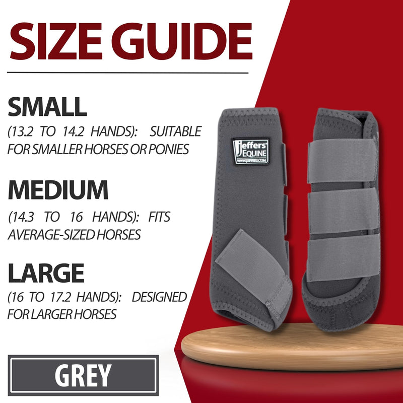 Jeffers Equine Protective Horse Boots 1 Pair Grey - Safe Neoprene Leg Guards & Comfortable Fit, Durable Strap Closures, Front & Hind Support, Equestrian Accessories for Travel & Riding - Medium - PawsPlanet Australia