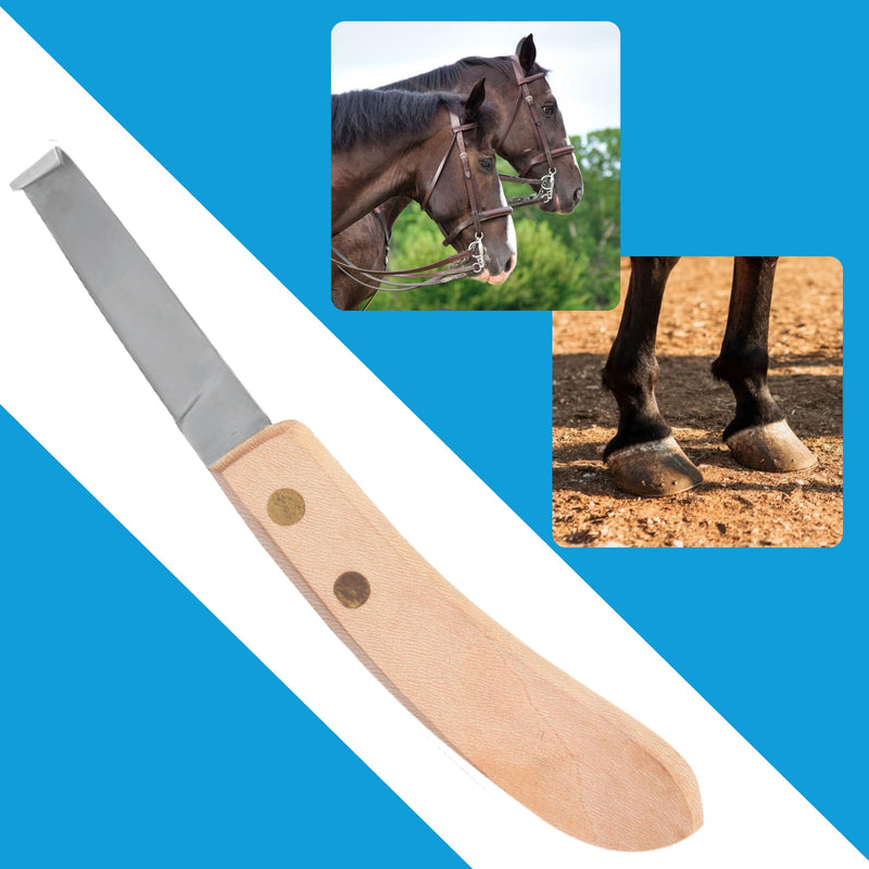 Hoof Knife Single Sided Edge Wide Blade – Stainless Steel Curved Blade Farrier Tool with Fine Wooden Grip, Multipurpose Hoof Trimming Knife for Livestock, 3-Inch Blade, 8.5-Inch Overall Narrow-Blade - RH