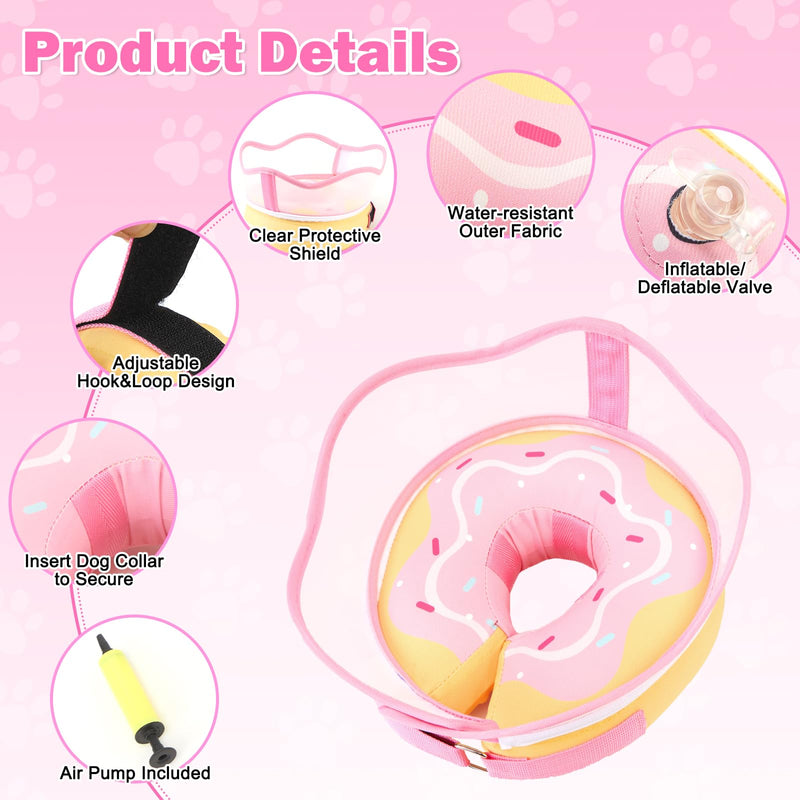 Inflatable Dog Cone Collar with Removable Clear Protective Shield, Soft Pet Recovery E-Collar for Dogs After Surgery, Adjustable Elizabethan Collar to Prevent Licking Biting Scratching (Pink, Large) Pink L (Neck 13"-15")