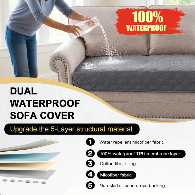 PrinceDeco Waterproof Blanket Dog Bed Cover with Non-Slip Back Pet Blanket for Furniture Bed Couch Sofa(52x82 Inch,Grey) 52x82 Inch Grey - PawsPlanet Australia