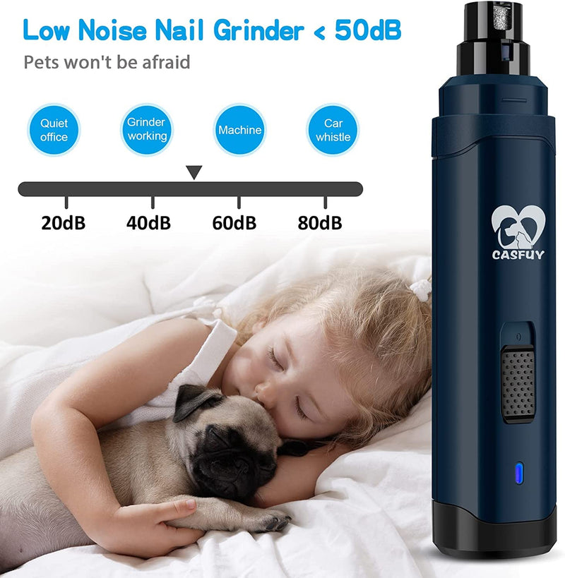 Casfuy Dog Nail Grinder Upgraded - Professional 2-Speed Electric Rechargeable Pet Nail Trimmer Painless Paws Grooming & Smoothing for Small Medium Large Dogs & Cats (Dark Blue) B-Dark Blue