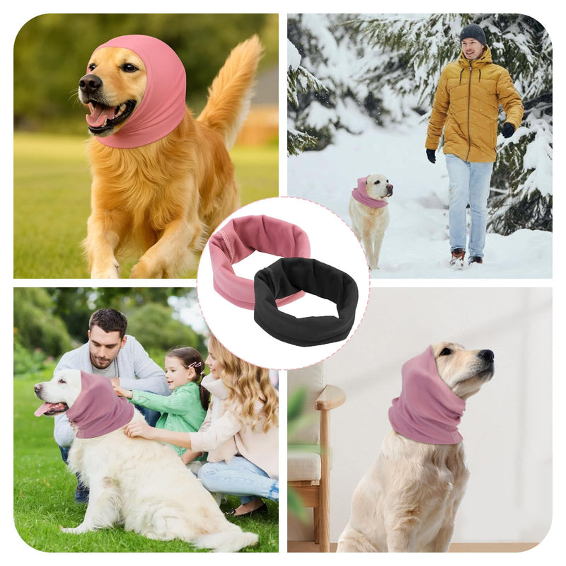 2 Pcs Dog Ear Defenders, Dog Ear Muffs Noise Protection, Anxiety Relief Protector, Winter Neck Warm Ski Mask (Pink, Black)