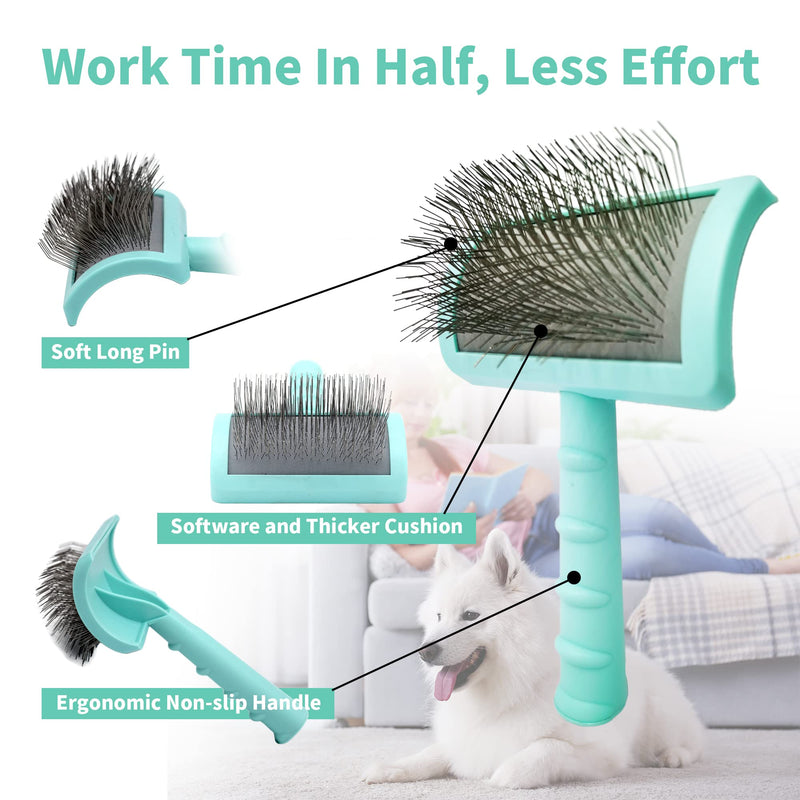 Large Slicker Brush & Green-comb Value Kit, Extra Long Pin Dog Grooming Brush for Curly Hair Goldendoodles, Removes Long and Loose Hair & Undercoat - PawsPlanet Australia