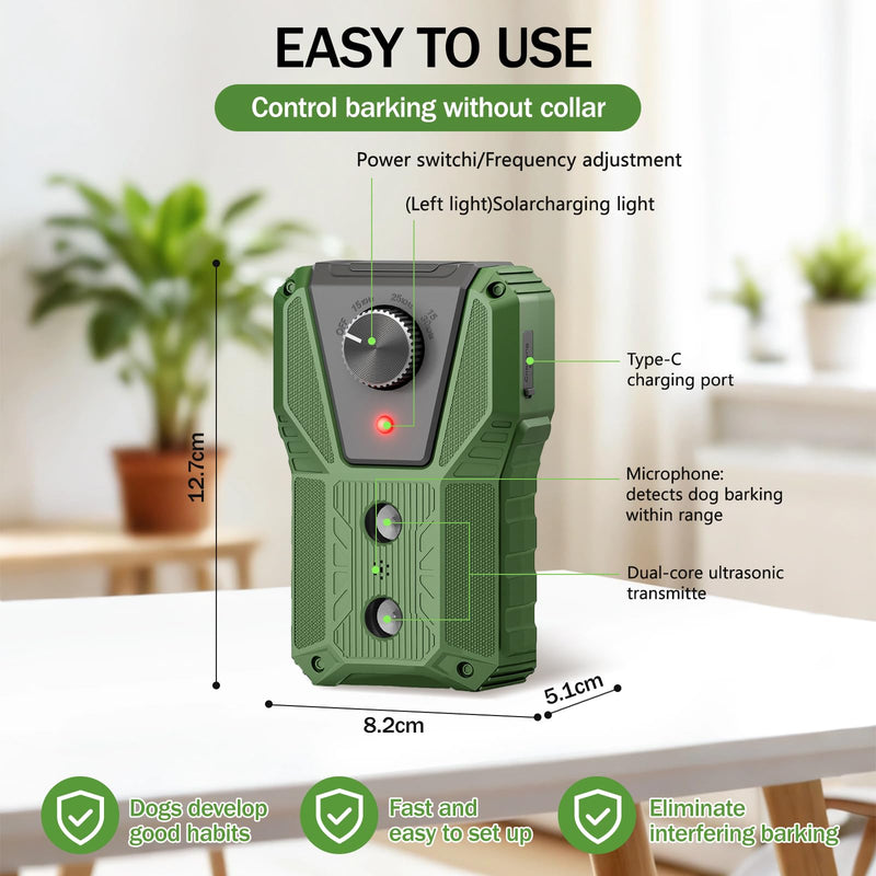 QHZ Solar-Powered Ultrasonic Bark Deterrent Device Solar and USB Charging Three-Mode Ultrasonic Bark Control Unit Suitable for Home/Garden/Farm Waterproof Outdoor Dog Bark Control Device (Green) Green - PawsPlanet Australia
