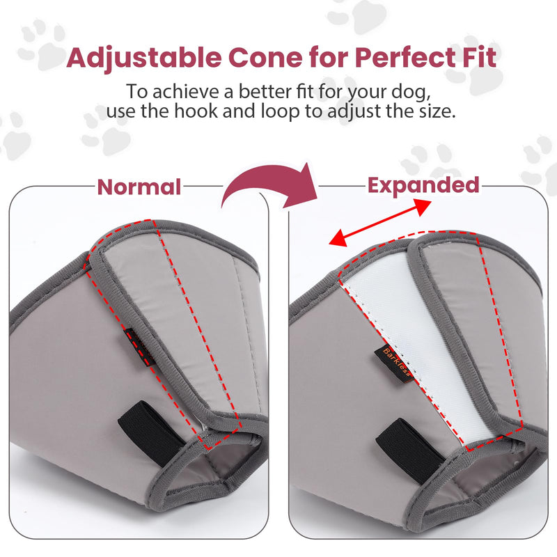 BARKLESS Dog Cone, Soft Cones for Large Dogs After Surgery to Stop Licking, Adjustable Elizabethan Collar for Neuter Surgery, Lightweight Recovery Collar Grey XL