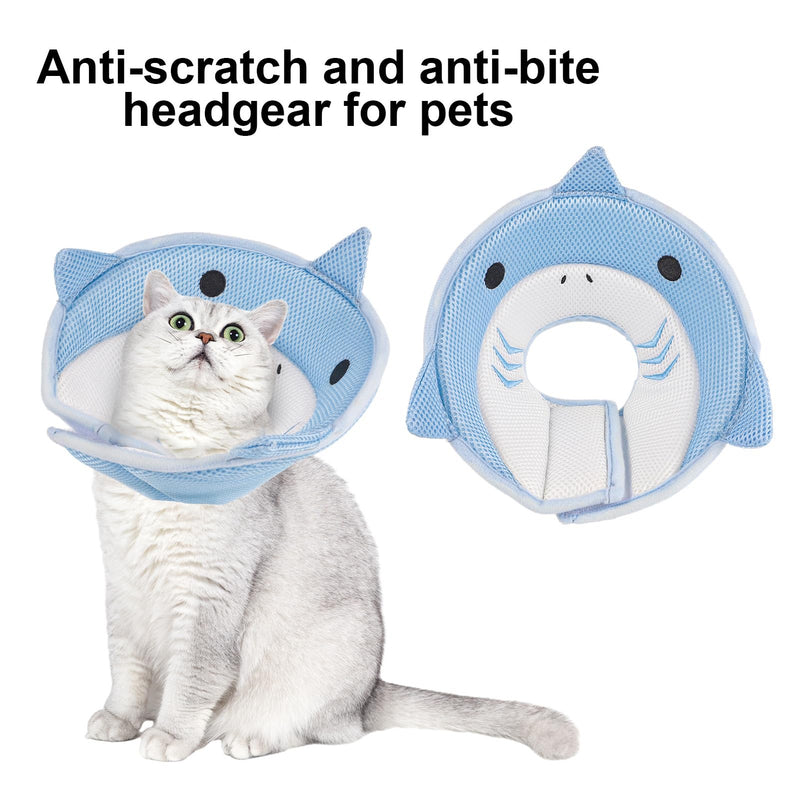 Cat Cone Collar Soft, Cute Cat Recovery Collar Soft Adjustable Cat Cones to Stop Licking Comfortable Breathable Lightweight Neck Cone for Cats Kittens Pet After Surgery S Blue Shark - PawsPlanet Australia