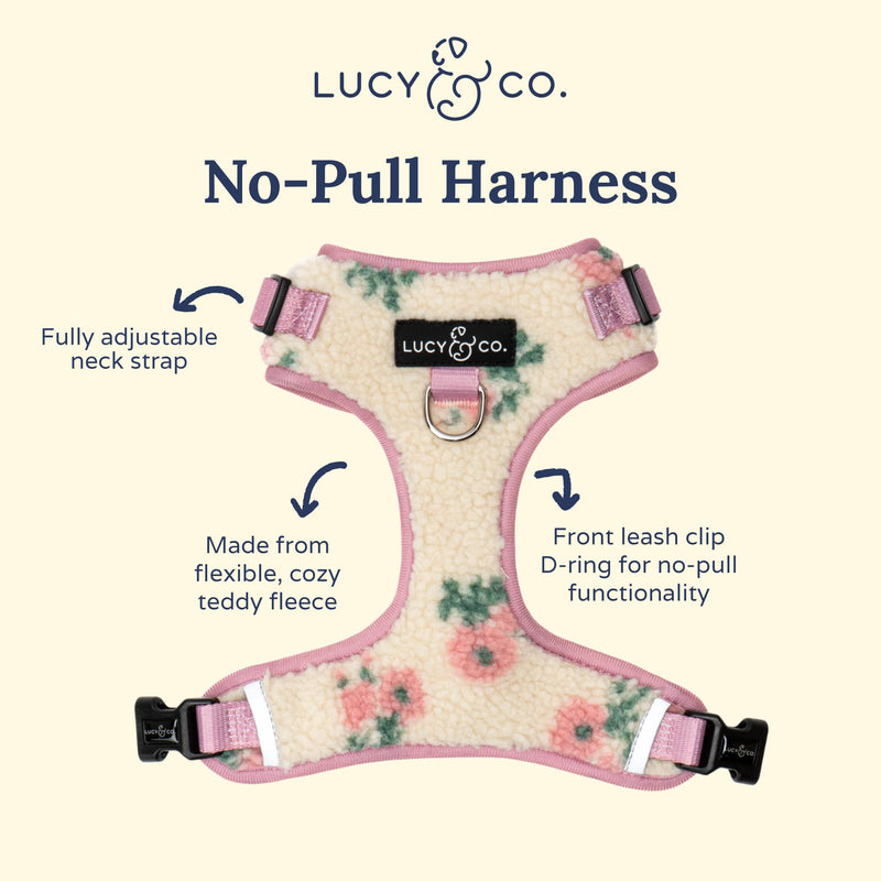 Lucy & Co. The in Full Bloom No-Pull Dog Harness for Dogs – Comfortable Leash Training Product w/Adjustable Chest & Neck Straps - Floral Teddy Fleece - X-Large - PawsPlanet Australia