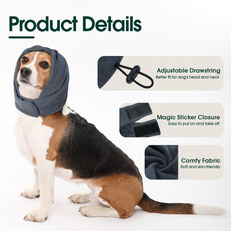 Kuoser Dog Calming Hood for Noise Anxiety Relief – Adjustable Velcro Ear Protector & Muff for Grooming, Fireworks & Thunder (Grey, Size L) Large Grey