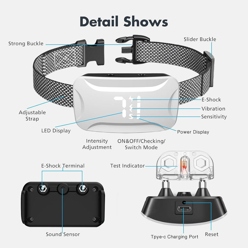 Bark Collar for Dogs - Shock Collar for Large/Medium/Small Dog, Rechargeable Anti Barking Device with 7 Sensitivity Levels & 8 Shock and Vibration Levels, Weatherproof & Durable Bark Collar for Dogs - PawsPlanet Australia