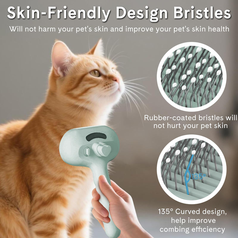Pet Steam Brush for Dogs & Cats - 2-in-1 Deshedding & Detangling Tool with Steam Spray, Anti-Static Grooming Brush for Long/Short Haired Pets, Waterless Cleaning & Massage(Green) Green - PawsPlanet Australia