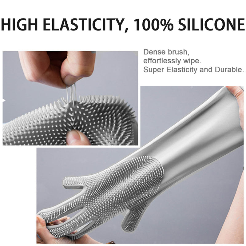 All-in-One Dog Bath & Grooming Gloves - Static Magic for Hair Removal, Heat-Resistant Silicone for Dogs and Cats with Non-Slip Massage Design - Grey - PawsPlanet Australia