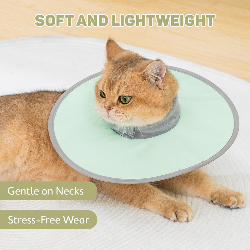 Avont Soft Cat Cone Collar, Lightweight Kitten Cone After Surgery, Comfortable E-Collar Alternative for Small Medium Large Cats to Stop Licking, Water-Resistant & Foldable Design -Green(M) Green M