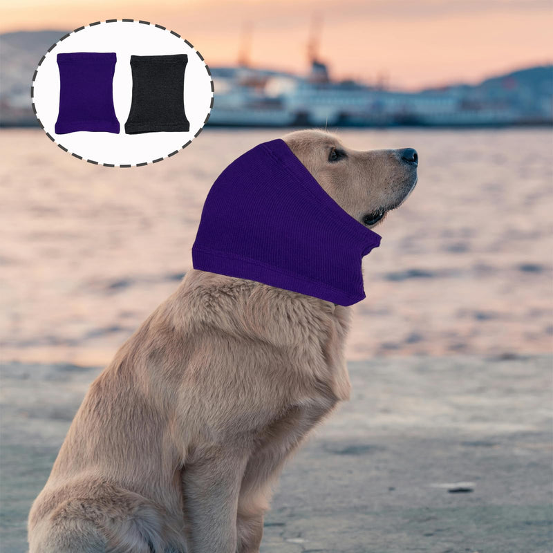 2Pcs Dog Snood, Dog Ear Defenders for Neck and Ears Warmer Noise Reduction, Ear Muffs Neck and Ears Warmer Noise Protection(Purple Grey)