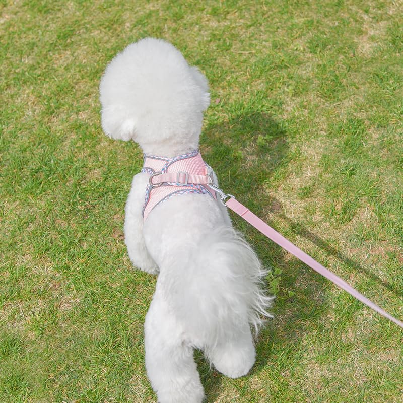 Dog Harness and Leash Set, No Pull Adjustable Reflective Pet Harness, Mesh Dog Harness, Step in Vest Harness Easy Walk Puppy Harness Outdoor Hiking Training for Small Medium Dogs, Cats(Pink,L) L Pink