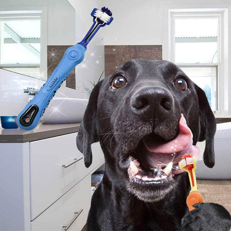 Orgrimmar 4 Pcs 3-Sided Pet Toothbrush Dog Cat Mouth Dental Teeth Care | Pet Brush for Bad Breath Tartar Cleaning Multicolor-4