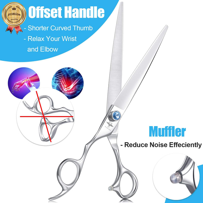 PURPLEBIRD 8 Inch Left Handed Straight Dog Grooming Scissors Professional Pet Cutting Shears Safety Noiseless Blunt Tip Trimming Shearing for Dogs Cats Japanese Stainless Steel Silver 8 Inch Left Handed Cutting - PawsPlanet Australia