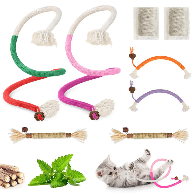 Idepet 6 Pack Cat Rope Catnip Chew Toy and Natural Silvervine Sticks Cats Toys for Teeth Cleaning,Interactive Biting Rope Toys for Aggressive Chewers Matatabi Cat Nip Treat Toys for Indoor Cats Kitten