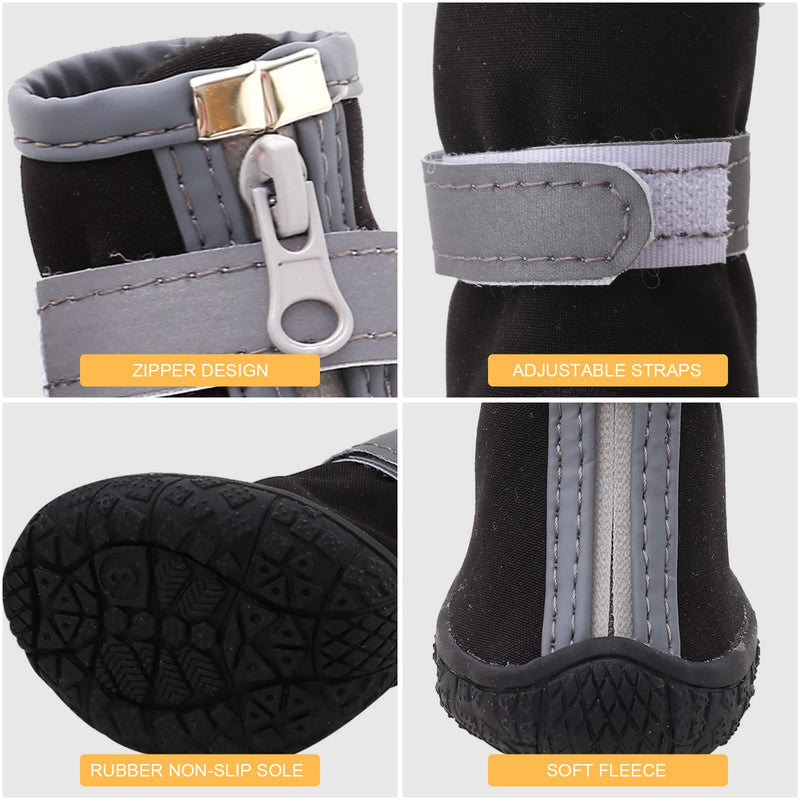 Dog Shoes for Small Dogs, Puppy Dog Boots & Paw Protector for Winter Snow Day, Summer Hot Pavement, Waterproof in Rain Weather, Ourdoor Hiking, Indoor Hardfloors with Anti Slip Sole 4PCS/Set Black-Grey #2 (width 1.29 inch) for 6.5-10 lbs