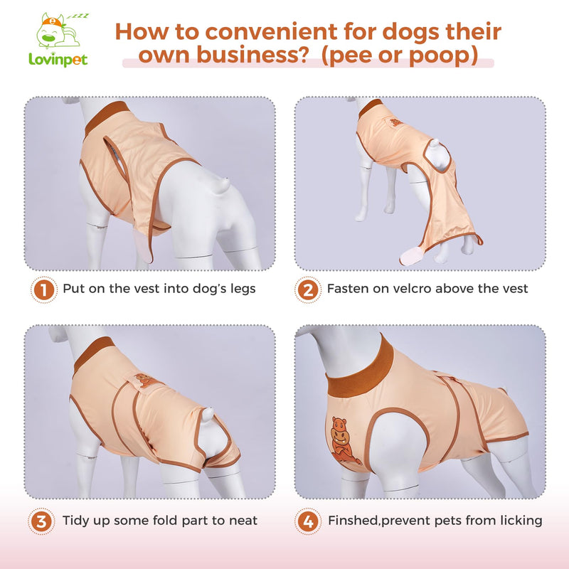 LovinPet Dog Recovery Suit for Large Medium Dogs - Wound Protective Surgical Recovery Snugly Suit for Abdominal Wounds After Surgery Anti-Licking Dog Onesies,Hippo,Orange,XXL XXL Brown collar/Yellow - PawsPlanet Australia