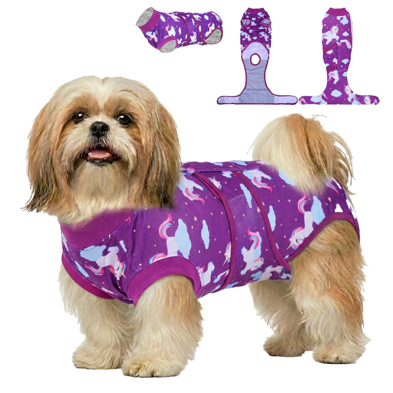 PetWarm Dog Cone Alternative After Surgery, Dog Recovery Suit, Substitute E-Collar Prevent Dog Onesies Pet Surgery Recovery Suit Female Male Dog Onesie for Spay Neuter, Unicorn Pattern, Purple, XS X-Small Pink