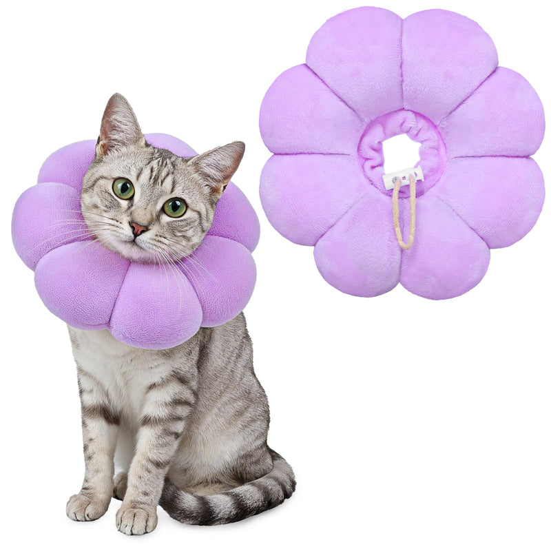 Cat Cone Collar Comfy Flower Style Elizabeth Collar Soft Waterproof Cat Recovery Collars Stop Licking Scratching After Surgery Cute Adjustable Lightweight Kitten Collars for Cats Kittens Small Dogs Purple