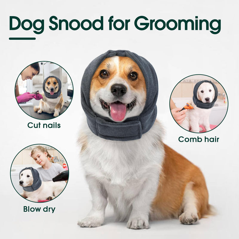 Kuoser Dog Calming Hood for Noise Anxiety Relief – Adjustable Velcro Ear Protector & Muff for Grooming, Fireworks & Thunder (Grey, Size L) Large Grey