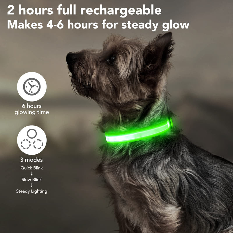 Light Up Dog Collars, LED Dog Collar Rechargeable Waterproof, Full Adjustable Lighted Collar, Glow Dark Dog Collar Light for Night Walking for Small Medium Dogs (Green) Green - PawsPlanet Australia